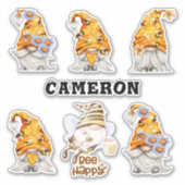Sticker Miel Gnome Collection Bees, Floral, Ajouter Nom 8" (Devant)