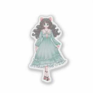 Sticker Mignon Anime Fille Poupée Pastel Vinyle 
