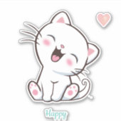 Sticker Mignon chaton heureux & cœur (Devant)