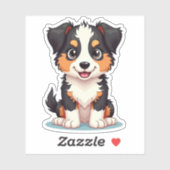 Sticker Mignon chiot berger australien – Pose assise (Feuille)