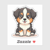 Sticker Mignon chiot berger australien – Pose assise (Feuille)