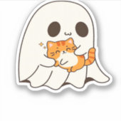 Sticker Mignon fantôme et chat, T-shirt classique Hallowee (Devant)