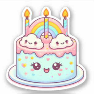 Sticker mignon gâteau d'anniversaire avec arc-en-ciel