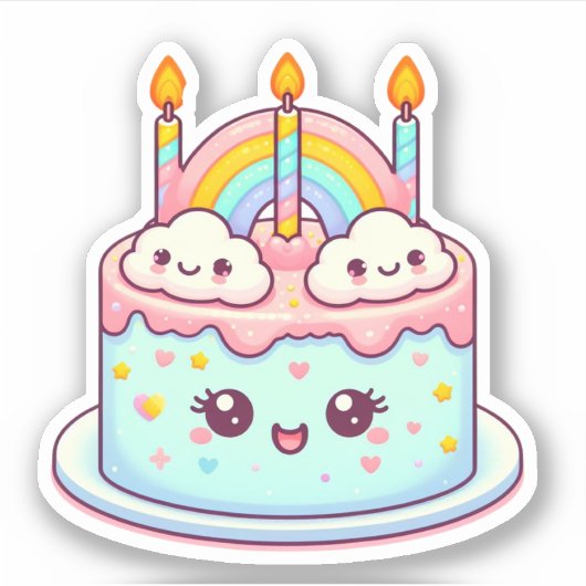Sticker mignon gâteau d'anniversaire avec arc-en-ciel (Devant)