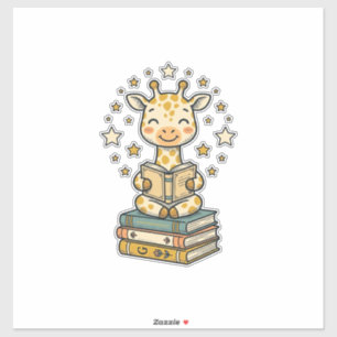 Sticker Mignon Girafe Lecteur de Livres Chemise Vintage De