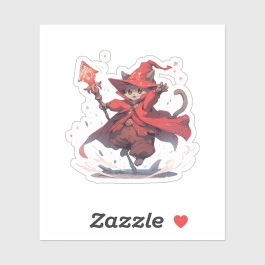 Sticker Mignon Héros Chat Mage Rouge (Feuille)