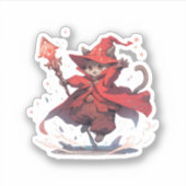 Sticker Mignon Héros Chat Mage Rouge (Devant)