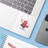 Sticker Mignon Héros Chat Mage Rouge (Ordinateur portable avec iPhone)