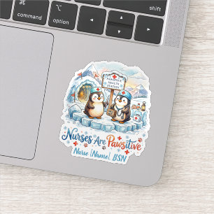 Sticker Mignon infirmière manchot aquarelle nom personnali