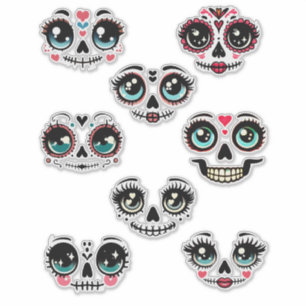 Sticker mignon jour de la fille morte visages illustration