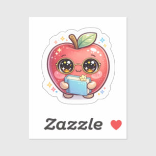 Sticker Mignon Kawaii Apple Intelligent avec des Lunettes