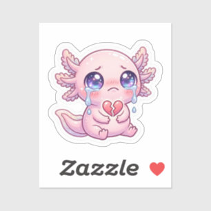 Sticker Mignon Kawaii Axolotl Triste qui Pleure avec un Cœ