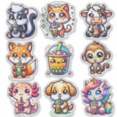 Sticker Mignon Kawaii Bobo Bubble Tea et Animaux (Devant)