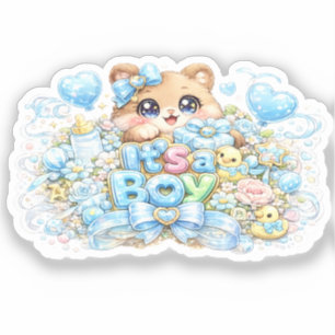 Sticker Mignon Kawaii C'est un Garçon Ours en Peluche Past
