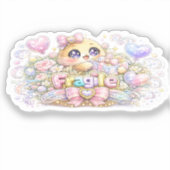 Sticker Mignon Kawaii Fragile Manipuler avec soin Chat Pas (Recto)