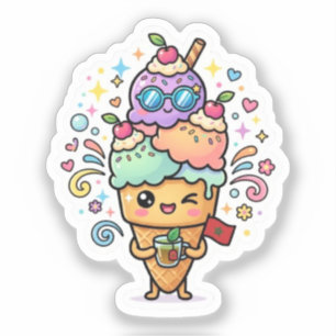Sticker Mignon Kawaii Marocain Été Thé à la Menthe Glacé B