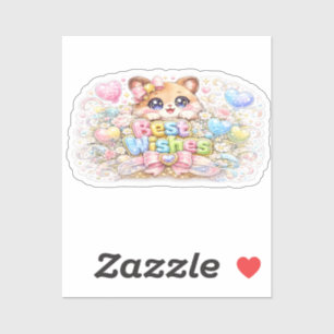 Sticker Mignon Kawaii Meilleurs Vœux Chat Pastel Rose Flor