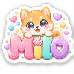Sticker Mignon Kawaii Milo Nom de Chien Rose Pastel Étince