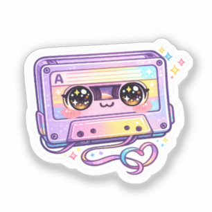 Sticker Mignon Kawaii Rétro Cassette Bande Passé Violet Mu