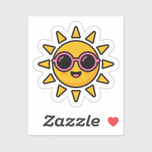 Sticker Mignon Kawaii Soleil Rétro Portant des Lunettes de