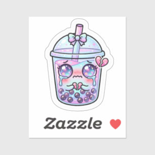 Sticker Mignon Kawaii Triste Boba Milk Tea Pleurant avec H