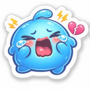Sticker Mignon Kawaii Triste Slime Bleu qui pleure avec un