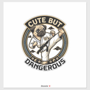 Sticker Mignon mais dangereux pug chien coup de pied de ka