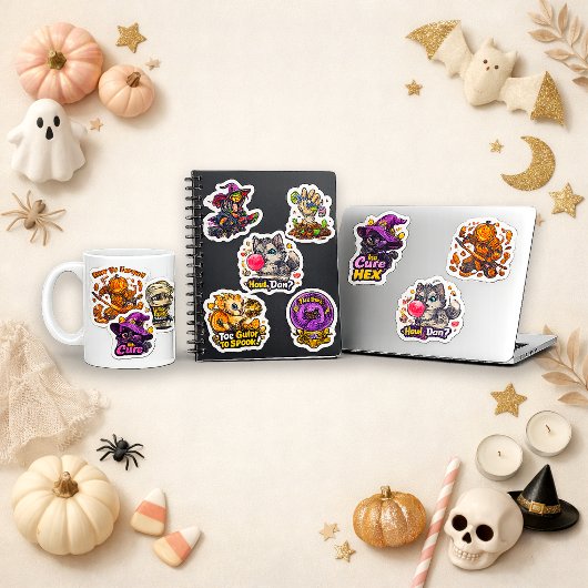Sticker Mignon monstre de dessin animé Chibi Halloween