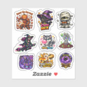 Sticker Mignon monstre de dessin animé Chibi Halloween (Feuille)