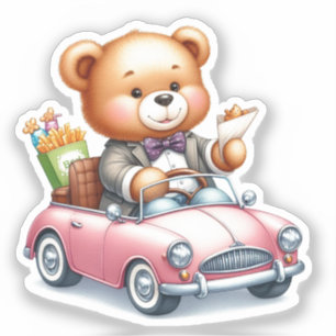 Sticker Mignon Ours en Peluche Conduisant pour les Amoureu