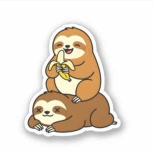Sticker Mignon paresseux mangeant une banane sur un paress