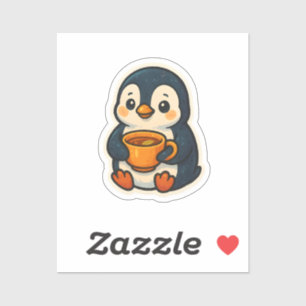 Sticker Mignon pingouin avec une tasse de thé