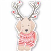 Sticker Mignon Pull de Noël pour chiot Golden Retriever (Devant)