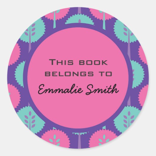 Sticker mignon rose et Turquoise sur nom pourpre (Devant)