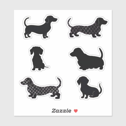 Sticker Mignonette Dachshunds Saucage Chien Silhouette Déc (Feuille)