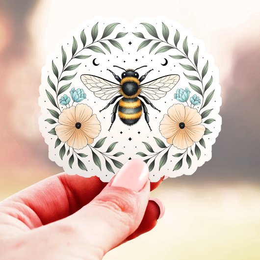 Sticker Mignonne abeille céleste vinyle floral