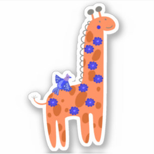 Sticker Mignonne Art populaire Giraffe Oiseau Orange Ordin