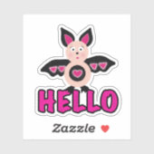Sticker Mignonne chauve-souris avec texte Bonjour (Feuille)