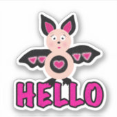 Sticker Mignonne chauve-souris avec texte Bonjour (Devant)
