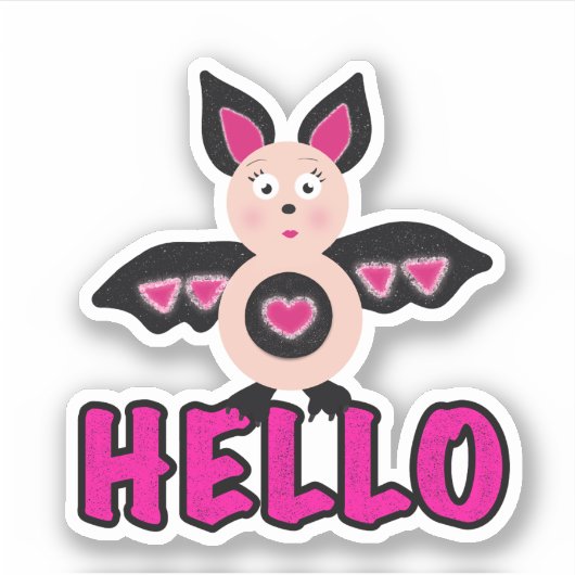 Sticker Mignonne chauve-souris avec texte Bonjour (Devant)
