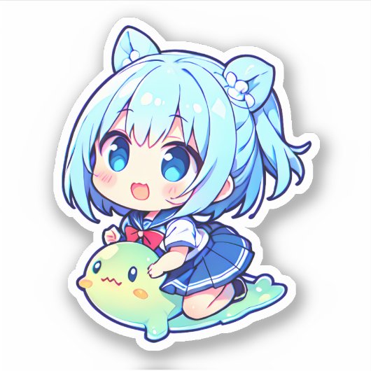 Sticker mignonne chibi fille avec la chaux (Devant)