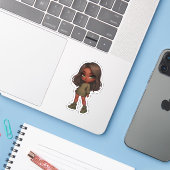 Sticker mignonne chibi fille en vert olive (Ordinateur portable avec iPhone)