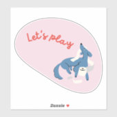 Sticker Mignonne chien, rose, "Jouons !" (Feuille)