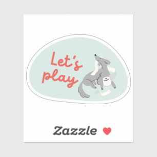 Sticker Mignonne chien, sauge vert, "Jouons !"