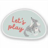 Sticker Mignonne chien, sauge vert, "Jouons !" (Devant)