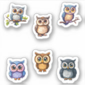 Sticker mignonne feuille d'autocollants de chouettes kawai (Devant)