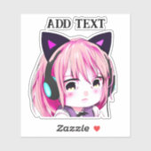 Sticker Mignonne fille Anime avec oreilles de chat (Feuille)