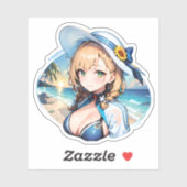 Sticker mignonne fille anime été (Feuille)