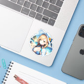 Sticker mignonne fille anime été (Ordinateur portable avec iPhone)