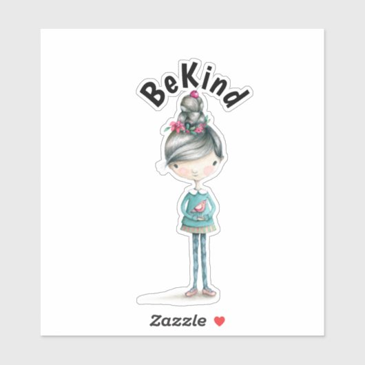 Sticker Mignonne fille BOHO "Sois gentille" (Feuille)